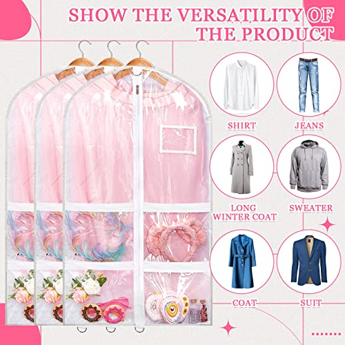 Nuenen 6pcs Garment Bags for Dance Costume Clothing Bags Hanging Clothes Clear Dance Garment Carrier for Dancers with 5 Zipper Pockets Closet Hanging Clothes Cover (White)