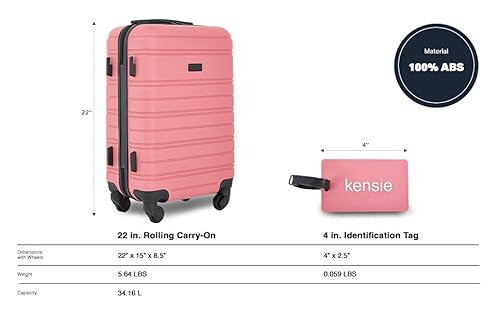 kensie 22" Peonies Hardside Carry-On Luggage with ID Tag, Flowering Ginger