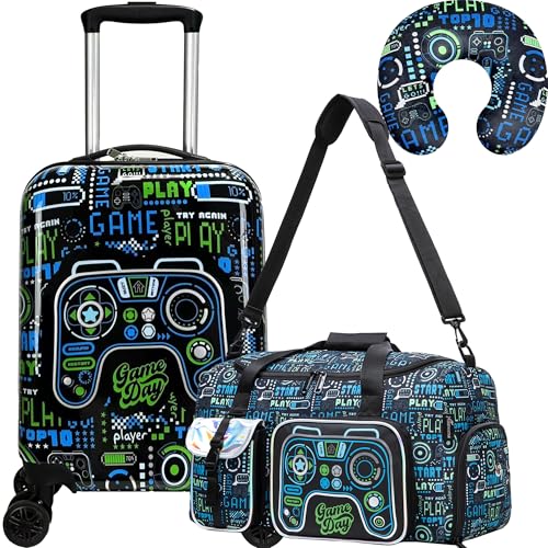 Inprof Kid’s Luggage Set 3 Piece Suitcase Set 16’’ Hardside Luggage with Spinner Wheels Girls Boys Carry on Toddler Travel Rolling Suitcase Airline Approved