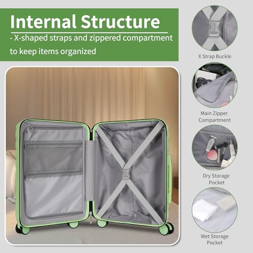 WireHot 5-Piece Luggage Set, Lightweight ABS+PC Hard Shell Suitcase with YKK Zipper & TSA Lock for Family, Avocado Green, 14in/18in/20in/24in/28in
