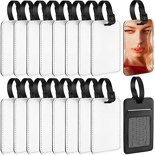 Frienda 16 Pieces Sublimation Luggage Tags Bulk PU Leather Name Label Blank Suitcase Heat Transfer Bag Card Business ID Card Holder Travel ID Tags for DIY Travel Suitcase Sports Bags Holder