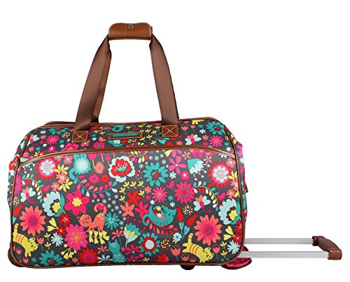 Lily Bloom Pattern 22 Inch Duffel Bag with 2-Rolling Wheels, Weekender Overnight Travel Lightweight Carry-On Suitcase For Women