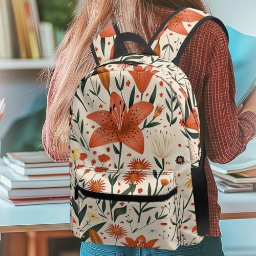 Warmkitty Pastoral Lily Blooms Print Vibrant Flower Design Kids Backpack with Side Pocket School Bookbag for Students Boys Girls