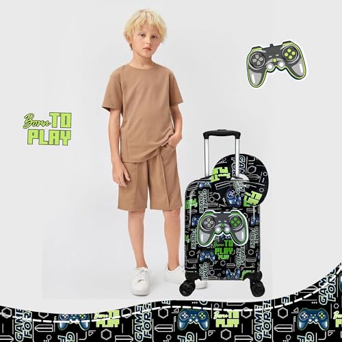 Homskiii Kids Suitcase Set for Boys Hardside Luggage with Spinner Wheels 2 Piece 16inch Toddler Suitcase for Boys Travel Carry on Luggage Airline Approved