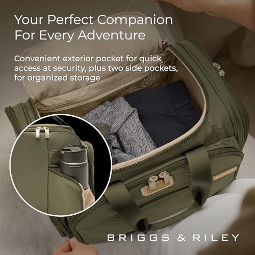 Briggs & Riley Underseat Duffle Bag - Personal Item Travel Bag for Women & Men, Carry On, Fits Under Airplane Seat, Weekender & Overnight Luggage, Lightweight - Baseline Collection, Olive