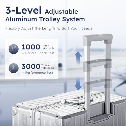 ALPHA CAMP 2 Piece Luggage Sets With Dual Layer Aluminum Frame, TSA Locks, 3-Layer PC 20" Carry-on 28" Checked Hardside Zipperless Travel Suitcase Sets, Type-C USB Charging Port