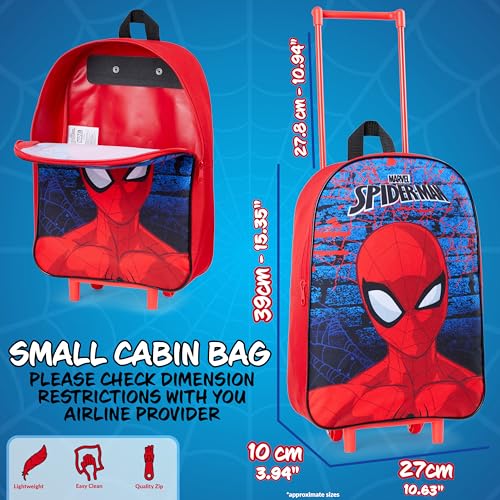 Marvel Spiderman Kids Suitcase, Foldable Trolley Bag 15.35”x 10.63” x 3.94”