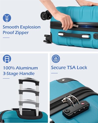 Coolife Hardside Luggage 3 Piece Set with TSA Lock, Spinner Wheels, Telescopic Handle, Lightweight Travel Suitcases (Red, 3 piece set)