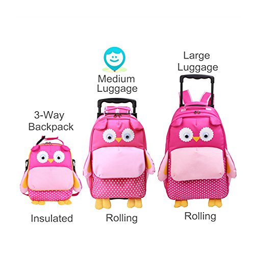yodo Zoo 3-Way Kids Suitcase Luggage or Toddler Rolling Backpack with wheels,Small Owl