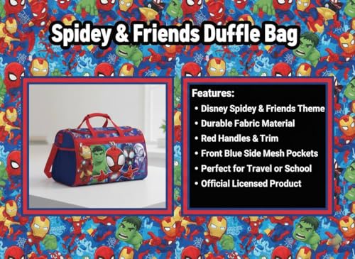 Marvel Spidey and Friends Kids Duffle Bag 16.5" – Travel & Sports Bag with Zipper Pocket, Mesh Sides & Strap