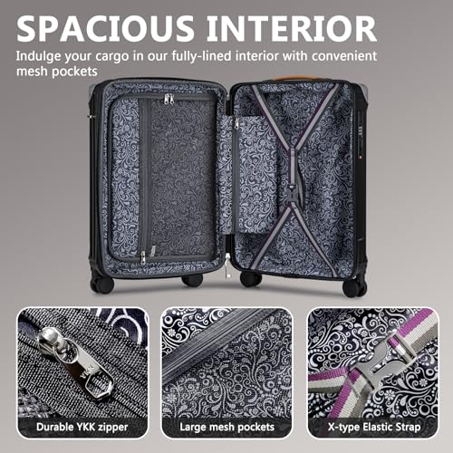 Joyway 5 Piece Luggage Set - Expandable 25%, Anti - Slip Wheels, Cup Holder, TSA Locks, Handbag Included - Ideal for Men & Women's Travel, Black
