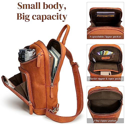 S-ZONE Sling Bag for Women Men Genuine Leather Vintage Crossbody Chest Bags Backpack Daypack Outdoor Travel