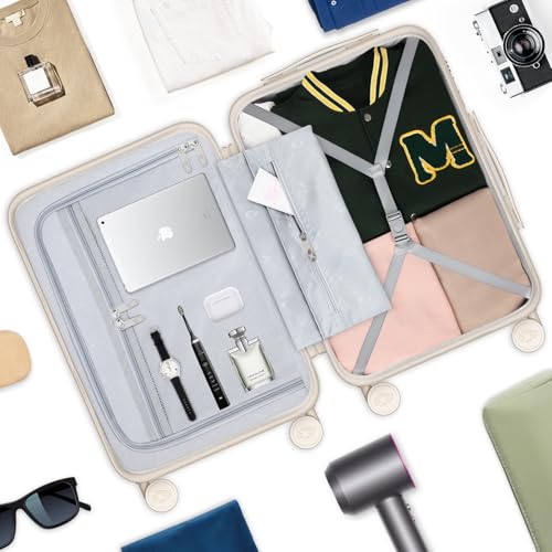 MGOB 28 Inch Large Luggage with Dual 360° Spinner Wheels - Checked Suitcase - TSA Lock, Airline-Approved - Lightweight Durable Polycarbonate (Beige)