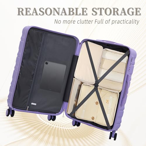 Hardside Luggage Sets, Lightweight Stripes Suitcase with Spinner Wheels, Lavender-181