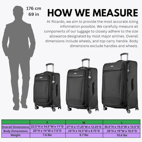 Ricardo Beverly Hills Avalon Softside Luggage Made with Sustainable 100% Recycled PET (rPET), Lightweight, Eco-Friendly Travel, Expandable, Dual Spinner Wheels, Black, 20-inch