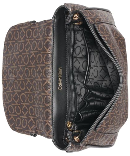 Calvin Klein Zulle Flap Organizational Messenger, Brown/Khaki/Black, One Size