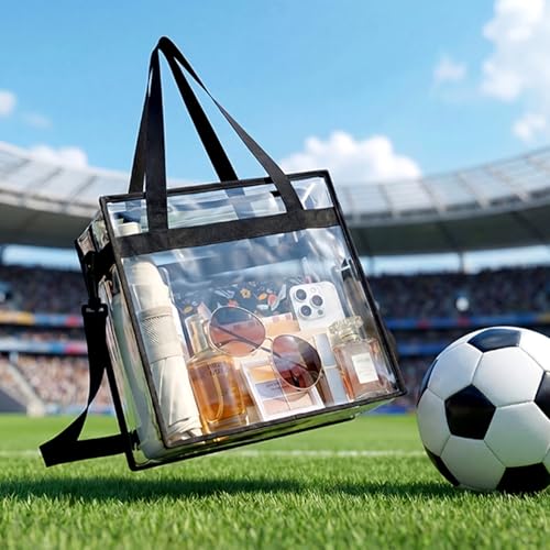 BAGAIL Clear Bags Stadium Approved Clear Tote Bag with Zipper Closure Crossbody Shoulder Bag with Adjustable Strap(12 Inch X 12 Inch X 6 Inch,Black)