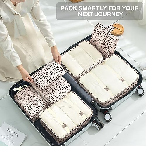 8 Set Packing Cubes for Suitcases, Packing Cube with Shoe, Cosmetics, Clothing, and Accessories Bags Packing Cubes for Travel Luggage Organizer(Leopard)
