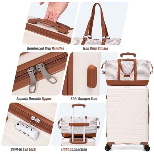CONCEPTEN Luggage Sets 5 Piece, Hardside Spinner Suitcases with Wheels, Lightweight Carry On Luggage Set with TSA Lock, 20in 24in 28in ABS Hardshell Travel Set, White