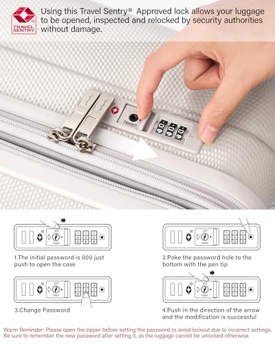Hanke 24 Inch Plus Expandable Luggage Large Suitcases with Wheels, Medium Checked Luggage Hard Shell Suitcases, PC Trunk Luggage Extra Large Suitcase with Lock for Women Men(Ivory White)