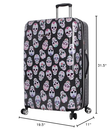 Betsey Johnson 30 Inch Checked Luggage Collection - Expandable Scratch Resistant (ABS + PC) Hardside Suitcase - Designer Lightweight Bag with 8-Rolling Spinner Wheels (Skull Party, 30in)