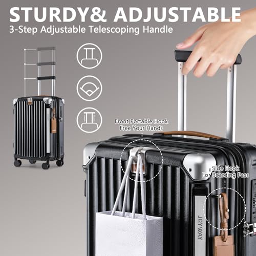 Joyway 5 Piece Luggage Set - Expandable 25%, Anti - Slip Wheels, Cup Holder, TSA Locks, Handbag Included - Ideal for Men & Women's Travel, Black