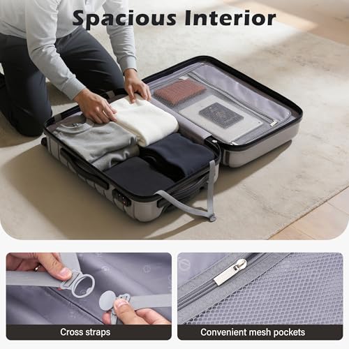 Coolife Luggage Sets, 3 Piece Hard Shell Suitcase Set with Spinner Wheels, Expandable Large Checked Luggage, Lightweight Rolling Carry On with TSA Lock Gray