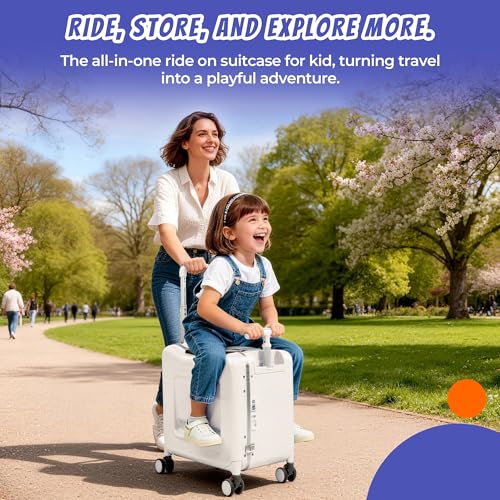 Lavoker 20" Ride-On Suitcase for Kids Lightweight Carry-On Luggage with Detachable Seat&Dual Telescoping Handles&360°Silent Spinner Wheels & TSA Lock