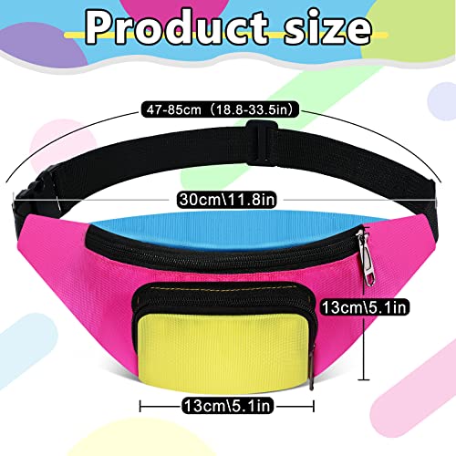 Xuniea 4 Pcs Retro 80s 90s Fanny Pack Retro Belt Bag 2 Pockets Neon Fanny Small Waist Packs for Jogging Traveling Carnival Party Costumes Holiday Festival 80s Theme Party