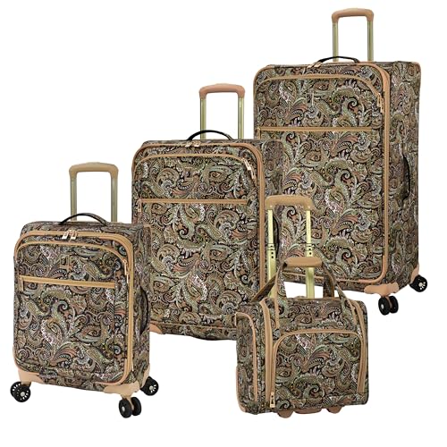 London Fog Mayfair 4 Piece Luggage Set Softside Suitcases (USB, 20, 25 & 29), Black Sand Paisley