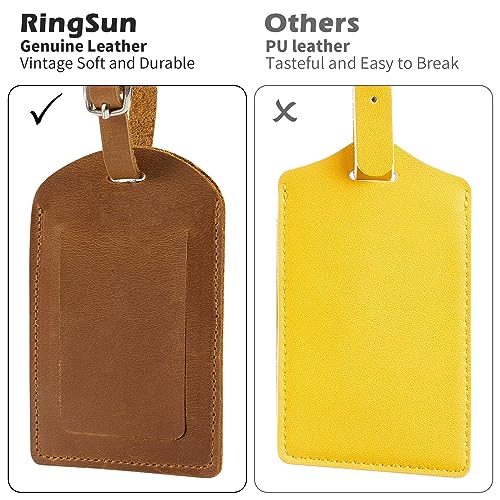 Ringsun Genuine Leather Luggage Tag for Suitcases ID Tags Bag Tags for Luggage (2 Pack)