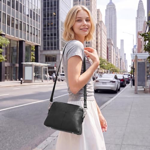 S-ZONE Crossbody Bags for Women Trendy Small Cross Body Purse for Woman Vegan Leather Designer Shoulder Bag Travel Everyday Black