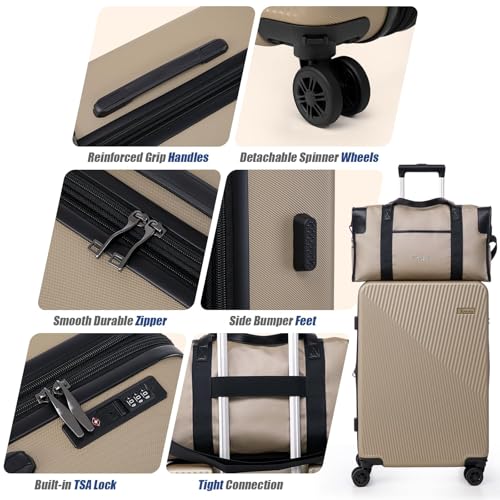 Eeeza Expandable Luggage Sets 5 Piece,Suitcases with Detachable Wheels,ABS Hard Case Luggage with TSA Lock Spinner Wheels,Carry On Luggage Set
