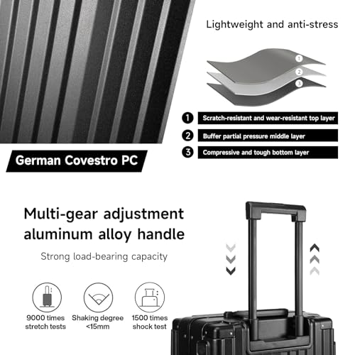 MYER Hard Shell Carry On Luggage 22x14x9 Airline Approved,20 Inch Aluminum Luggage with 100% 3-Layer PC,Carry On Suitcases with Wheels,Cup Holder and USB Port