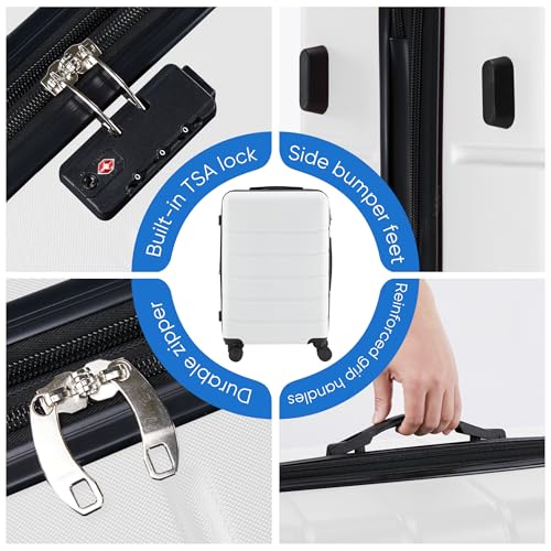 OLIXIS 20 Inch Carry-On Luggage, Hardside Suitcase with Spinner Wheels, Lightweight ABS Hard Shell Travel Luggage, TSA Approved Lock, Expandable Small Suitcase for Business & Travel–White