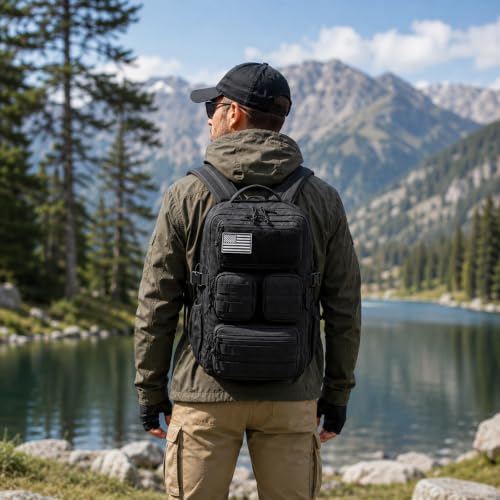 Wotony Tactical Backpack for Men, 25L/35L/45L EDC Backpack with Laptop Compartment, MOLLE System, Water-Resistant 900D Fabric, Multi-Pocket Travel Backpack for Hiking, Camping, Gym and Daily Use