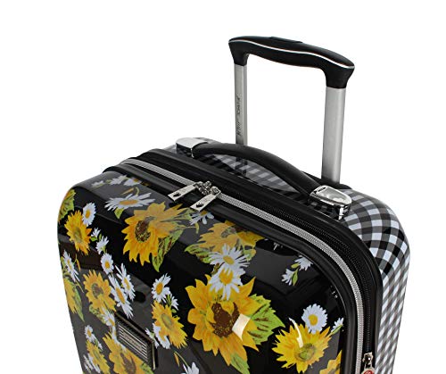 Betsey Johnson 30 Inch Checked Luggage Collection - Expandable Scratch Resistant (ABS + PC) Hardside Suitcase - Designer Lightweight Bag with 8-Rolling Spinner Wheels (Sunflower)
