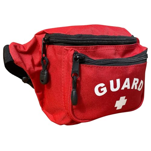 Kemp USA Lifeguard Fanny Pack Waist Hip Bag with GUARD Logo Red Water-Resistant Tactical Medical Storage Pouch for First Aid CPR Kit EMS Lifeguard Gear Organizer