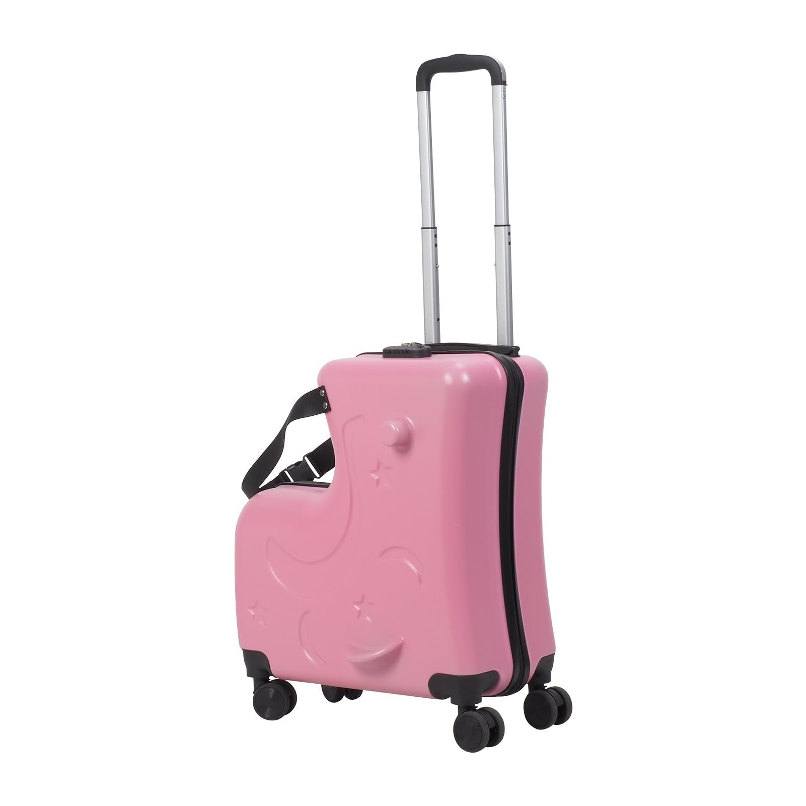 Wufuuoa 20 Inch Kids Carry-On Trolley, Pink Suitcase with Wheels Impact Resistant Rolling Children Travel Luggage with Seat and Safety Belt Small Suitcase for Unisex Boys Girls ABS+PC (Pink)