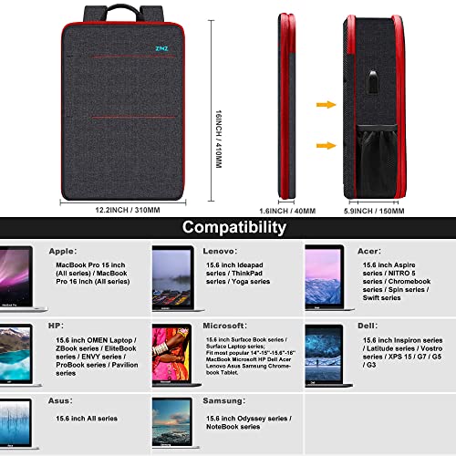 ZINZ Slim & Expandable Laptop Backpack 15 15.6 16 Inch Case, Water Resistant Travel Backpack Compatible with MacBook Pro/Neo 16" 15", Dell XPS 15 16 and Most 15" 15.6" 16" Notebooks，B01RD01