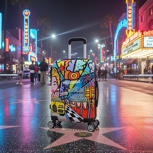 InUSA Hollywood Print Luggage with Spinner Wheels | Durable Lightweight Hardside Suitcase | Travel Bag with Handle and Trolley | 20 Inch Carry-On Spinner Luggage