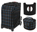 ZUCA Sport Bag - Imperial Plaid with Gift Lunchbox and Seat Cushion (Black Non- Flashing Wheels Frame)