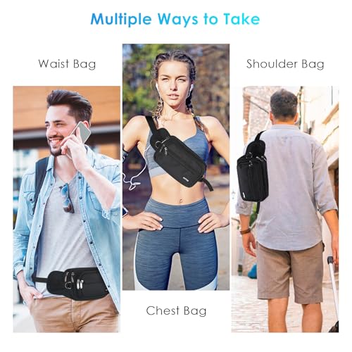 AGPTEK Fanny Pack for Women Men, RFID Large Capacity Waist Wallet Bag, Adjustable & Water Resistant Bum Belt Pouch for Travel, Running, Shopping, Hiking, Dog Walking, Cycling, Climbing-Black