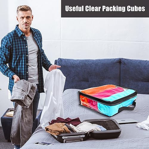 Hlimior 10 Pieces Large Clear Travel Packing Cube ，Clear Vinyl Zippered Storage Bags See Through Moving Bag Plastic Storage Bags PVC Multipurpose Pouch with Handle for Sweater Shirts Dress Storage