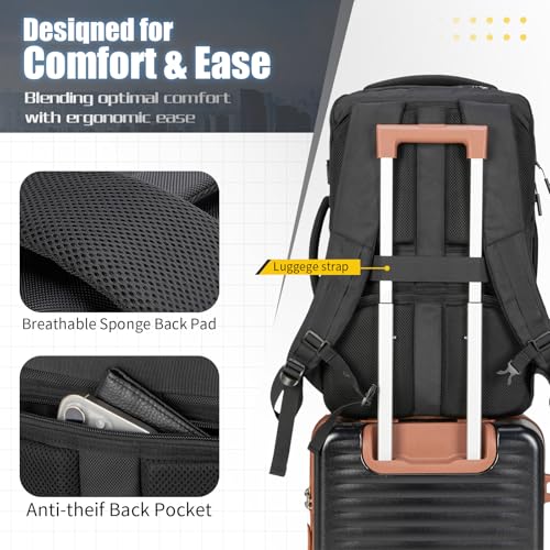 Velaybor 42L Travel Backpack with 4 Packing Cubes, TSA Friendly Flight Approved Carry-On Bag, Water-Resistant Weekender Business Backpack for Men Women, Fits 17.3" Laptop