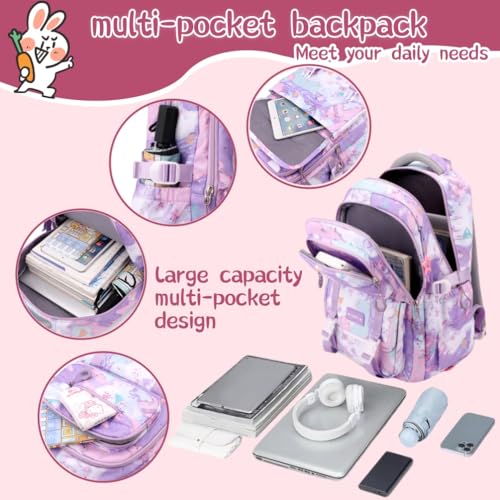 EKUIZAI Girls Trolley Backpack Set Cute Colorful Girls Rolling Backpack Middle School Trolley Schoolbag with Wheels