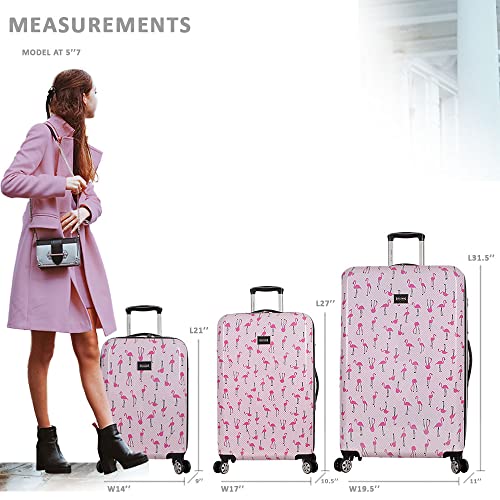 Betsey Johnson Luggage Hardside 3 Piece Set Suitcase With Spinner Wheels (20" 26" 30") (One Size, Flamingo Strut)