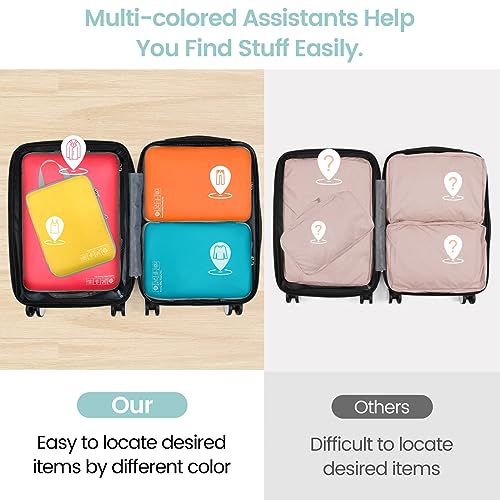 Cambond Compression Packing Cubes for Travel - 4 Piece Expandable Luggage Packing Organizers Bags Set, Lightweight Compression Cubes for Travel Essentials Carry on Suitcases, Multi-color