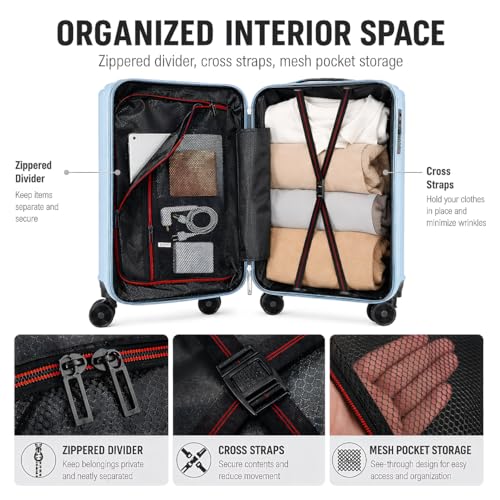 AGVOTK 20 Inch Carry On Luggage, Lightweight Hard Shell ABS Suitcase with TSA Lock and Double Spinner Wheels, Rolling Suitcase for Travel (LXG-Blue, 20" carry on)
