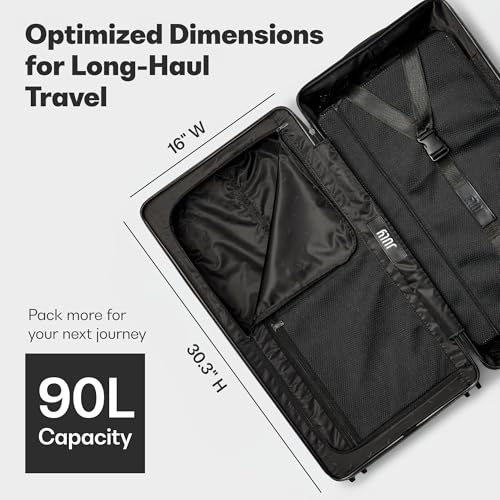 July Checked 80/20 with CaseSafe - 28.8" Built in Tracking, Airline Approved Check In Luggage with Wheels, Spinner Suitcase for Men & Women - Rolling Suitcase, Spinner Wheels, Y-Strap - Navy